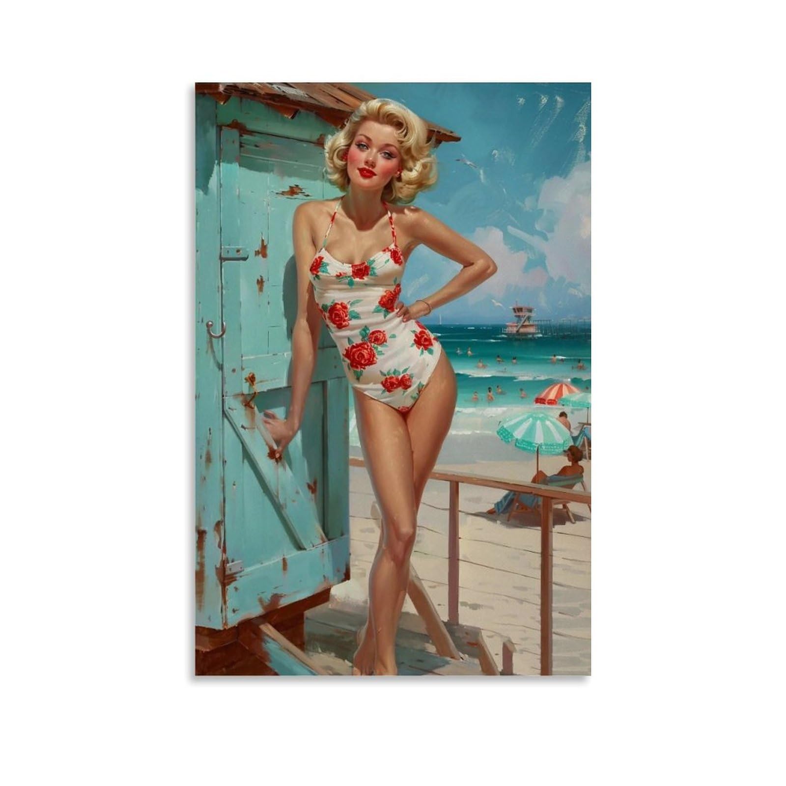 HUERYRYHY Beach Hour 04 Poster Wall Art Canvas Vintage Aesthetic Painting Decor for Rooms 24x36inch Unframe-style