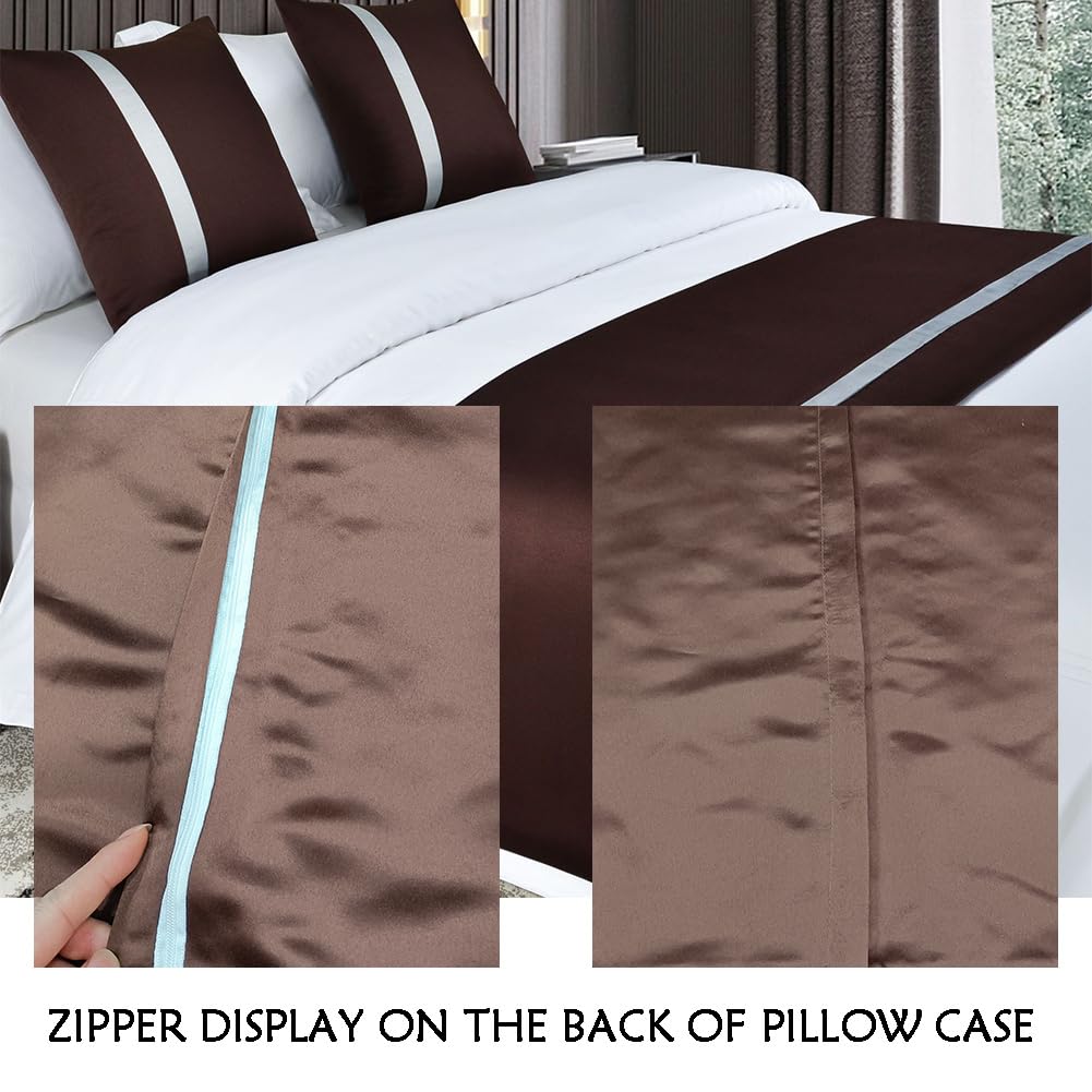 Odot Bettläufer mit Kissen Set, Bettläufer für den Fuß des Bettes mit Passende Kissenbezug Weich Mode Satin Bettlaufer für Gästehaus Hotel Schlafzimmer Dekoration (grau,50x240cm)