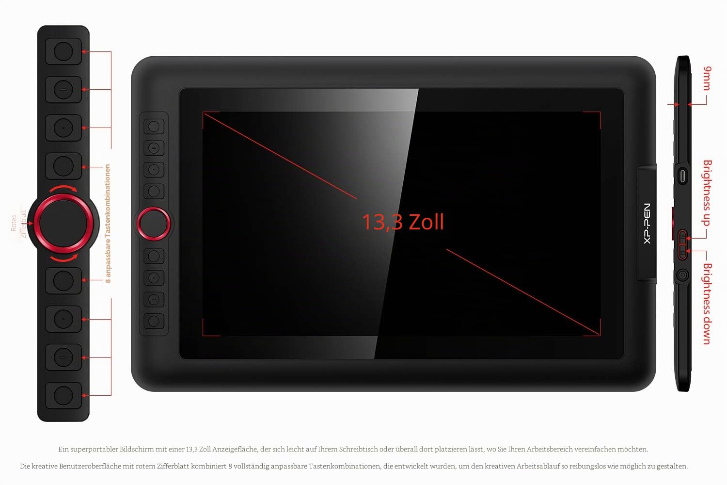 XPPen Artist 13.3 Pro Grafiktablett, vollamitiertes Pen Display, 88% NTSC, Drawing Tablet mit Stift für Home Office und E-Learning, mit Gratissoftware