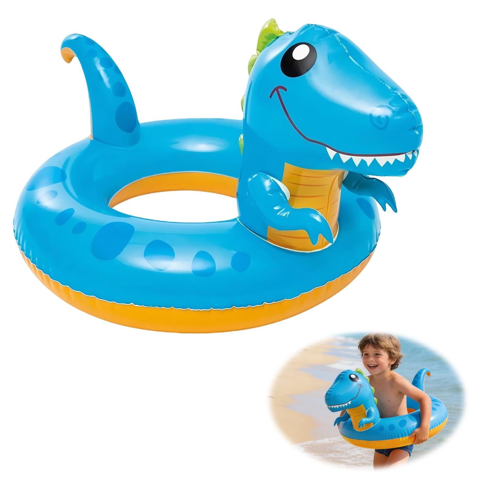Falafoty Dinosaur Inflatable Float Ring for Kids,Animal Inflatable Pool Float,Kids Dinosaur Inflatable Float Raft Pool Accessories, Summer Outdoor Beach Pool Party Water Sport Toy,70# (Blue)