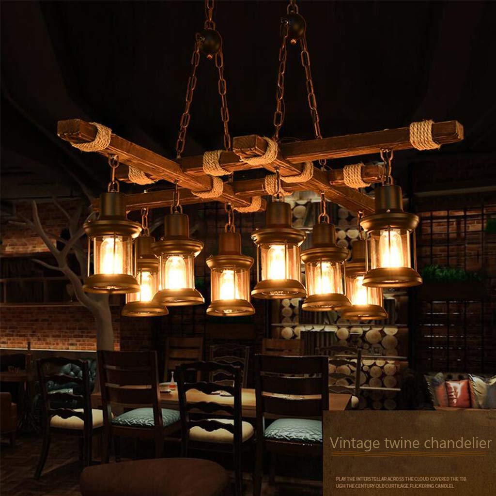 Retro Lampara Techo Plafón LED Estilo Vintage Industrial Steampunk Madera Colgantes Ligero Araña Plafones De Época 8 Luces,Bar Loft Casa Campo Sala De Lampara Vidrio Rustico Metaledison Ceiling