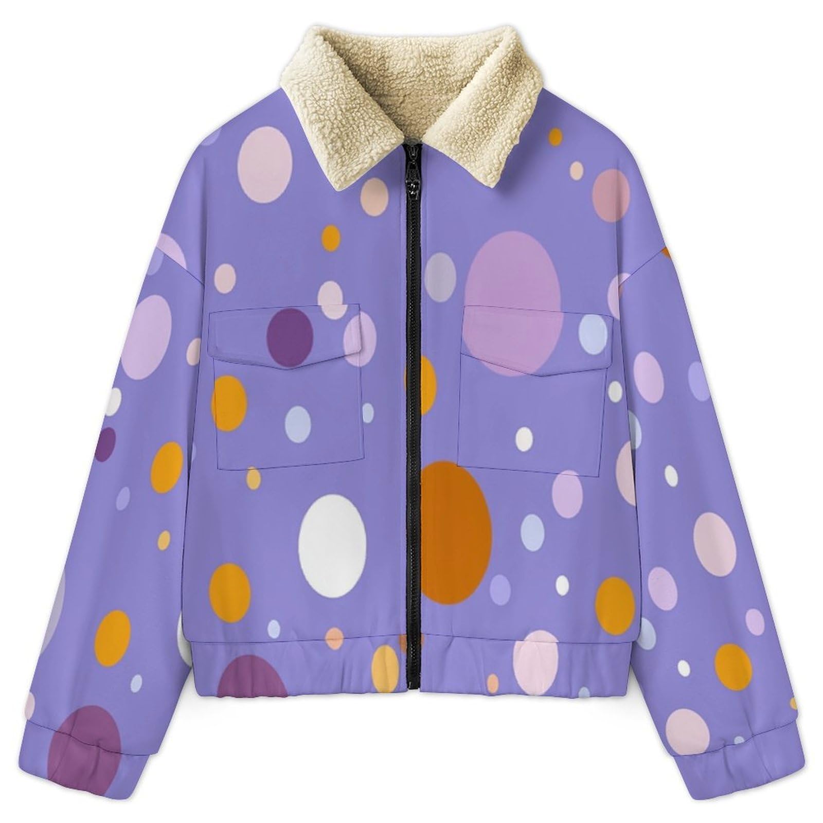 Giacca in Pile da Donna con Chiusura Lampo su Tutta la Lunghezza, Colletto Revers, Cappotto Cerchio Polka Calda Invernale con Tasche, per Escursioni e Tempo Libero