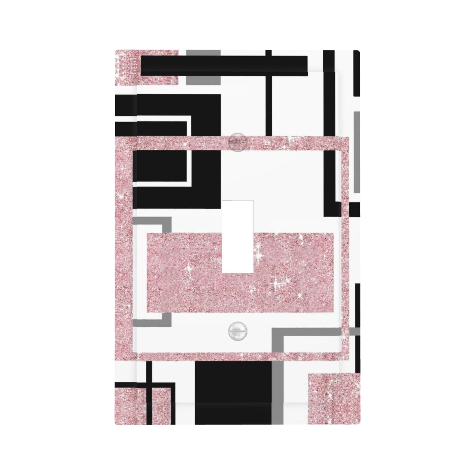 Glitter Pink Grey W hite Geomtric Decorative 1 Gang Light Switch Cover Single Toggle Switch Wall Plate Cover Electrical Switchplate Faceplat Room Decor