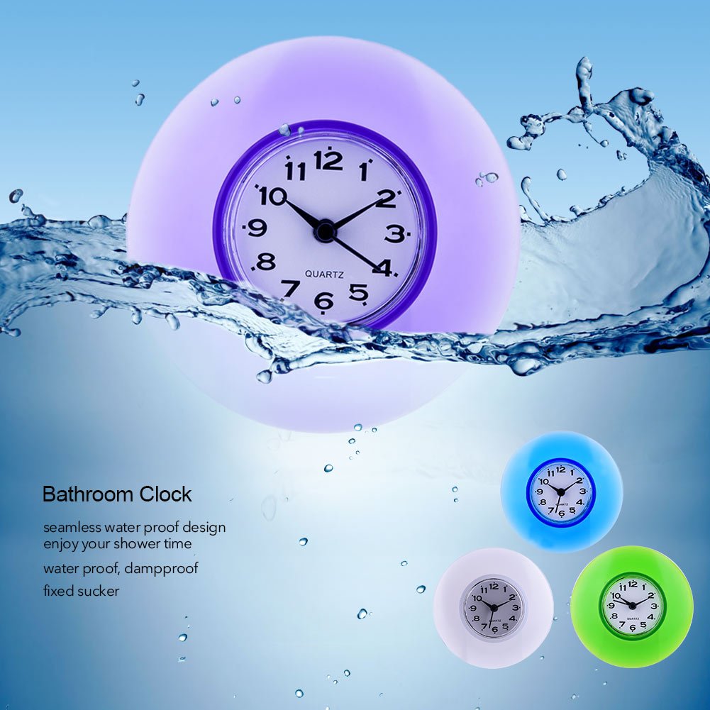 Oumefar Mini Reloj de Pared Reloj Impermeable con Ventosa Grande para baño Show Time(Purple)
