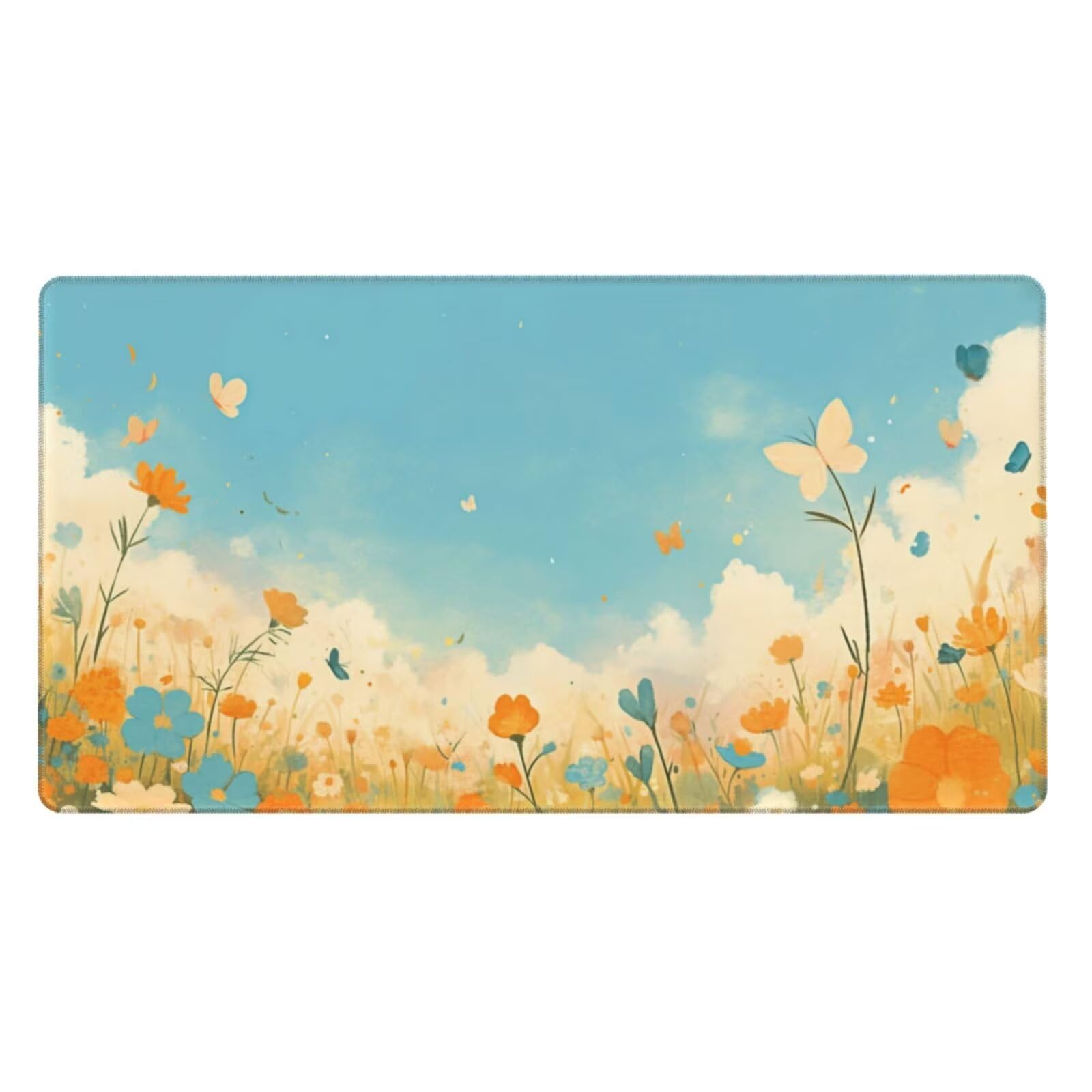 Gaming Mauspad XXL 1200x600x3mm Mousepad Verlängertes Groß Mauspad Schreibtischauflage,Genähte Kanten Rutschfeste Gummibasis,Verbessert Präzision Geschwindigkeit Home Office Kleine gelbe Blumen L-2992