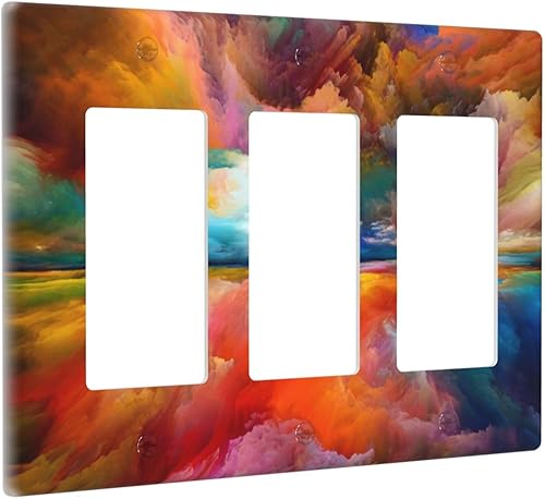 Miniatura 178 de Cubiertas de salida iridiscentes abstractas coloridas nubes dúplex de 1 cuadrilla, placa de cubierta de interruptor de luz arco iris, placas