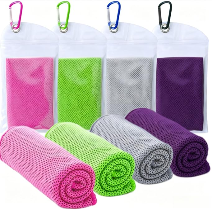 4Pcs Cooling Towel (40"x12"),Quick Dry Cold Feeling Towel with Bag (B)