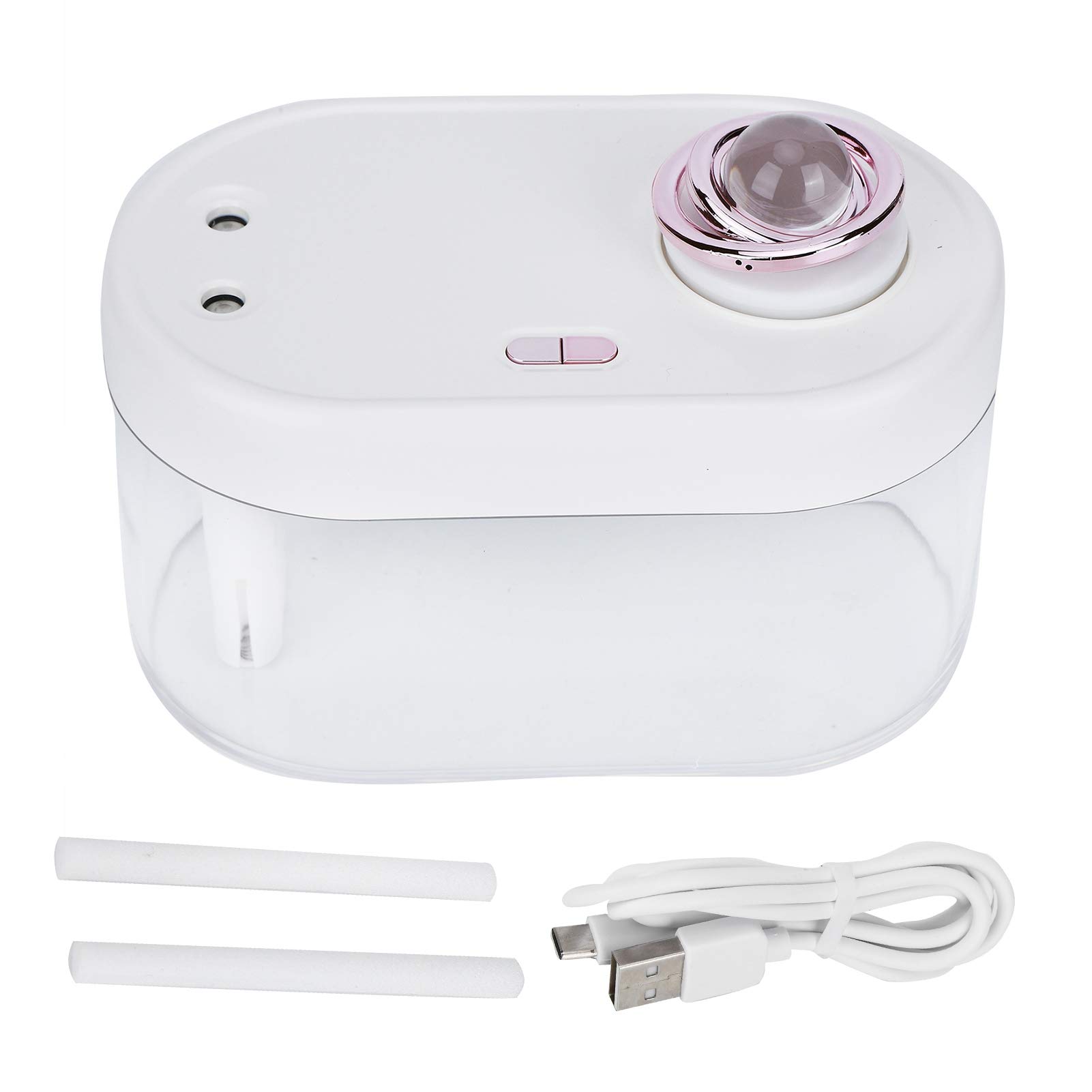 Umidificatore da tavolo a doppia spruzzatura alimentato tramite USB da 1 litro con luce notturna ambientale per l'home office (Bianca)