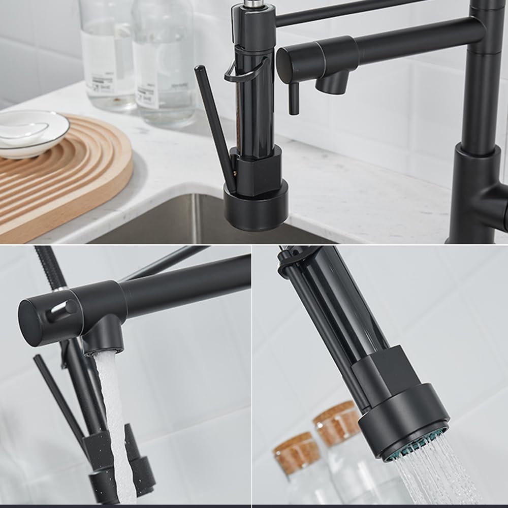 Grifo de cocina con ducha, giratorio 360°, con muelle en espiral, color negro