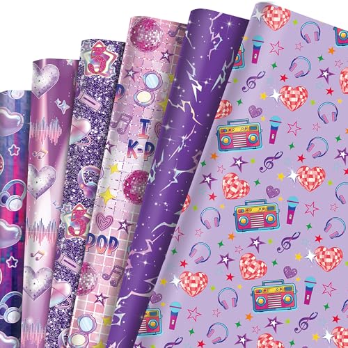 FunooFuno 12 Sheet K Pop Magical Music Wrapping Paper Gift Popular Singer Party Favors Folded DIY Gift Wrapping for Magical Music Themed Birthday Baby Shower Party Supplies 19.7 x 27.6 Inch