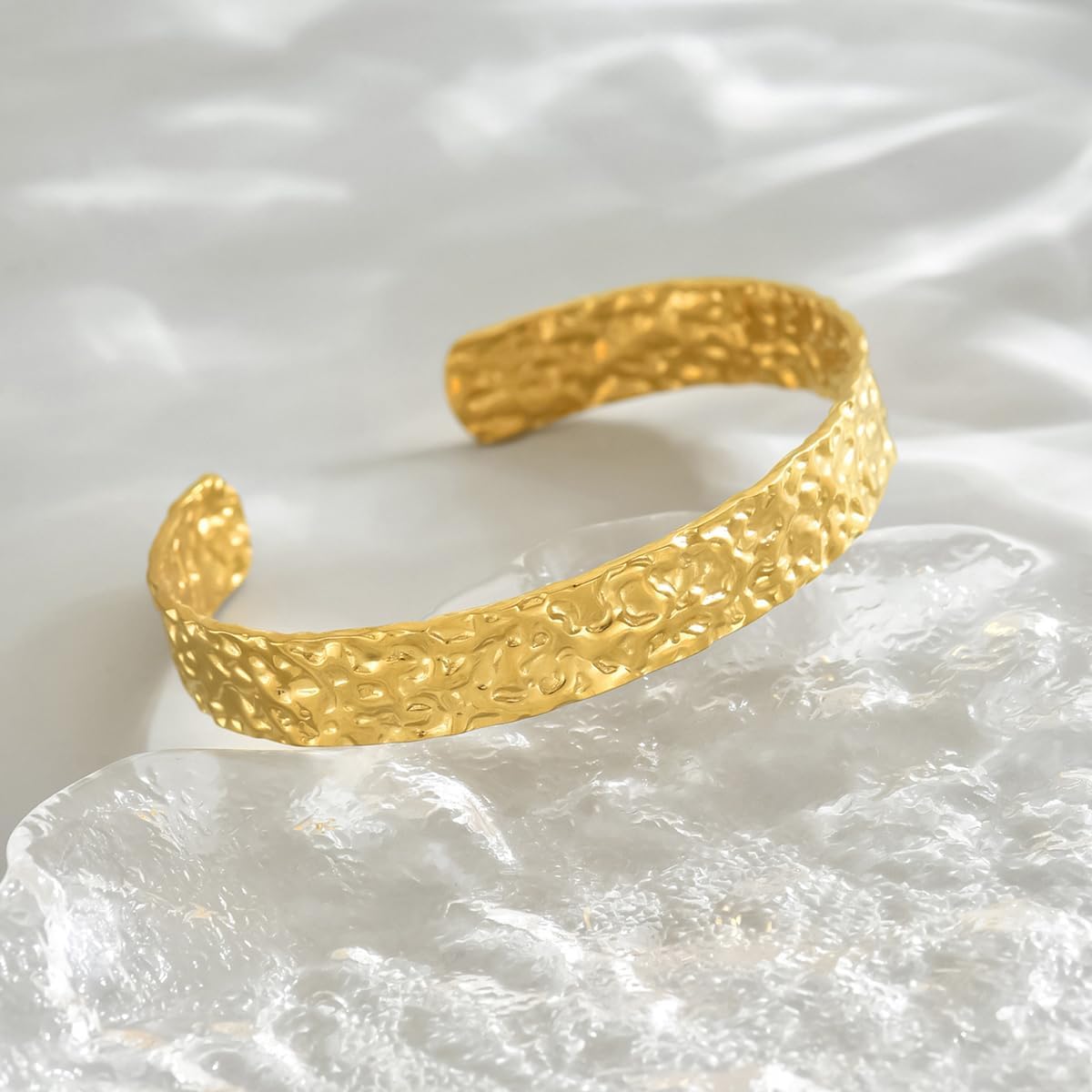 Gold Cuff Bracelets for Women 18K Gold Plated Dainty Open Cuff Bangle Bracelets Minimalist Adjustable Wrist Cuff Bracelet - Image 5