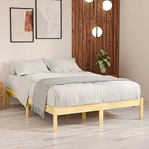 Bed Frame without Mattress Solid Wood 160 x 200 cm, Platform Bed with Slats Support Easy Assembly for Bedrooms, Adults -B