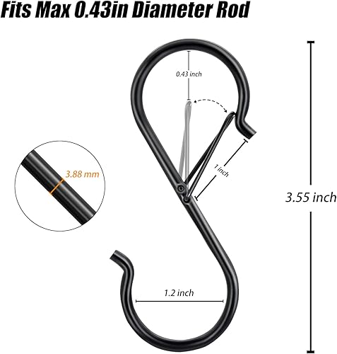 Miniatura 6 de Paquete de 20 ganchos en S para colgar, ganchos en S de 3.5 pulgadas, resistentes para colgar ropa, plantas, ganchos negros en forma de S con