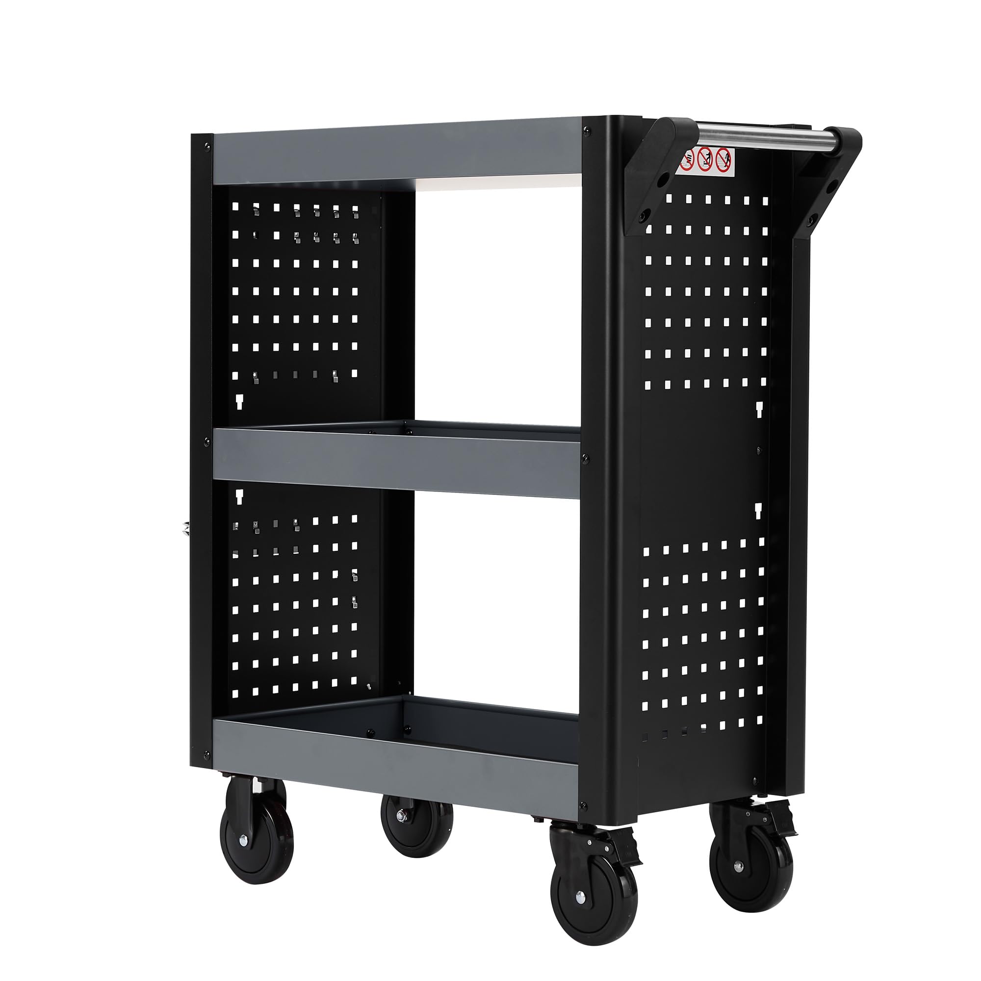 Arebos 3-Compartment Service Trolley | Workshop & Tool Cart | Wheeled Transport & Storage | Multifunctional Shelf | All-Purpose Trolley | Red/Black - View #13