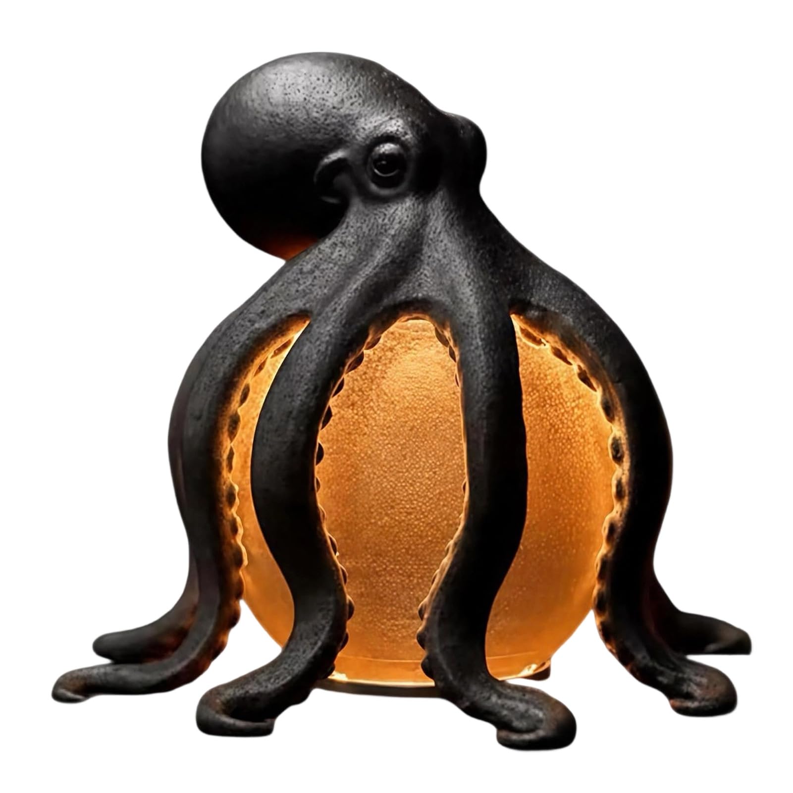 RetroNest Octopus Coastal Decor Table Lamp,Resin Night Light with Realistic Tentacle Texture,Bedside Desk Lighting for Bedroom USB Powered Unique Ocean Gift 15x12cm Black