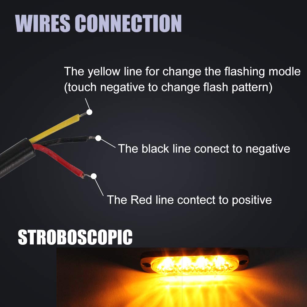 Biqing Feux Stroboscopique, LEDs Lampe Flash Stroboscope Gyrophare LED Feux Pénétrations Avant Voyant d’Alarme Urgence Strobe 12V/24V pour Voiture Camion Remorque (4LED-Amber-8X)