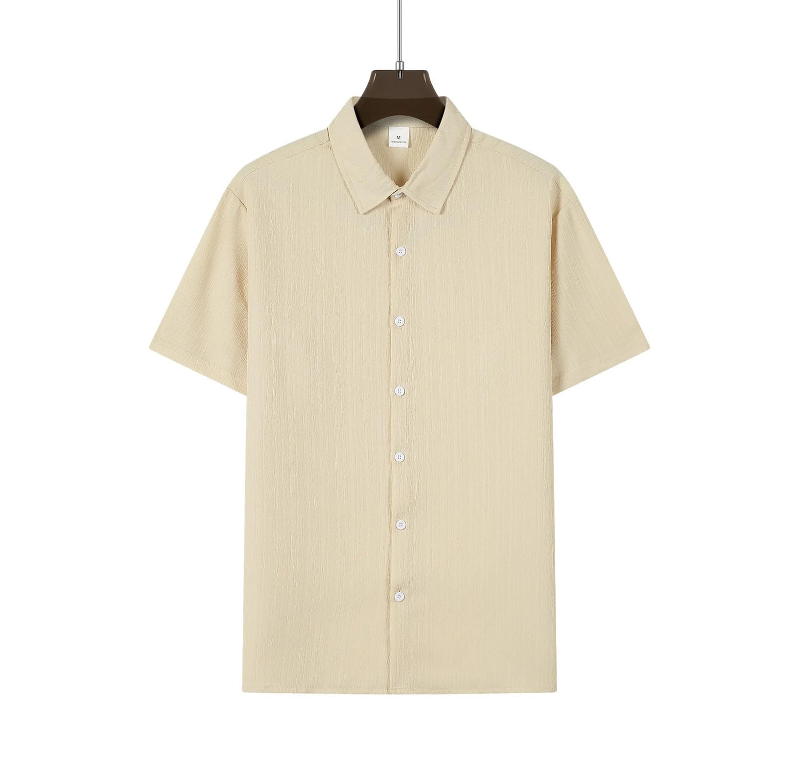 Camisa de manga corta para hombre, de lino, a rayas, informal, holgada, con solapa, para playa
