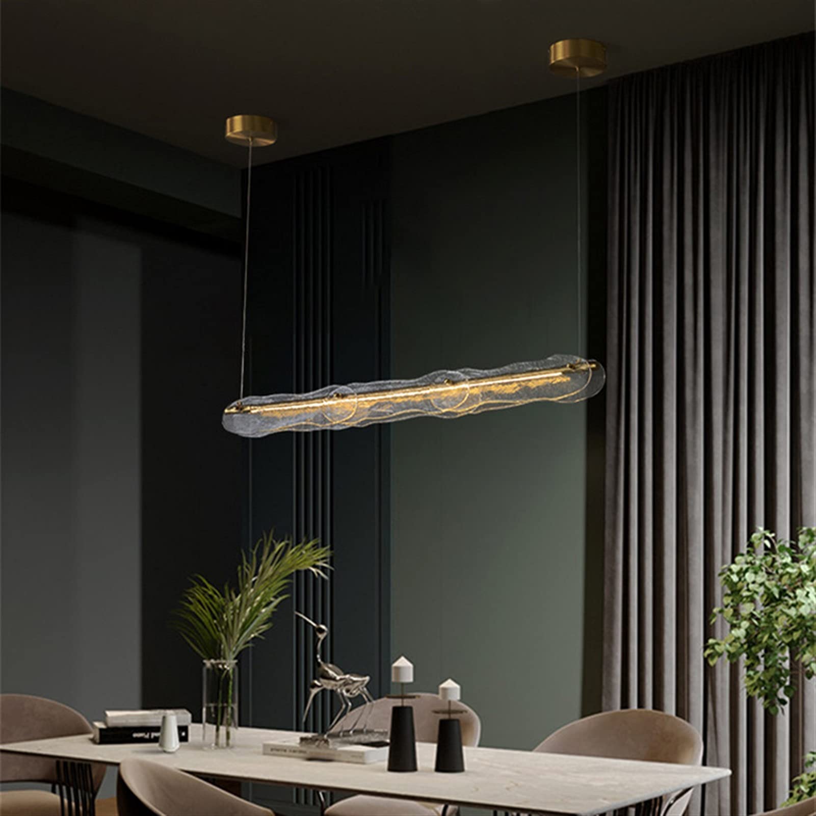 ASerZenith Chandelier, Modern Luxury Pendant Lighting - Led Lights Compatible With Dinning Room/Kitchen Long Type Hanging Light Fixture Compatible With Villa,Natural White-L120Cm