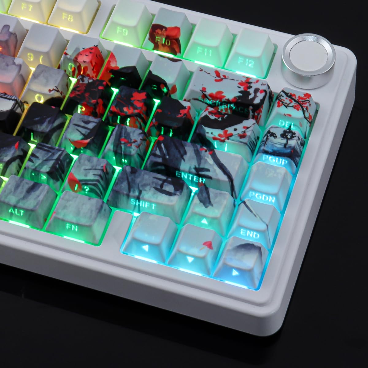 PBT Keycaps 130 klawiszy Double Shot Plum Blossom Keycaps, Shine Through Side Printed Keycaps, Cherry Profile Dye Sublimacja, Custom Keycap for Cherry MX Switch Mechanical Keyboards