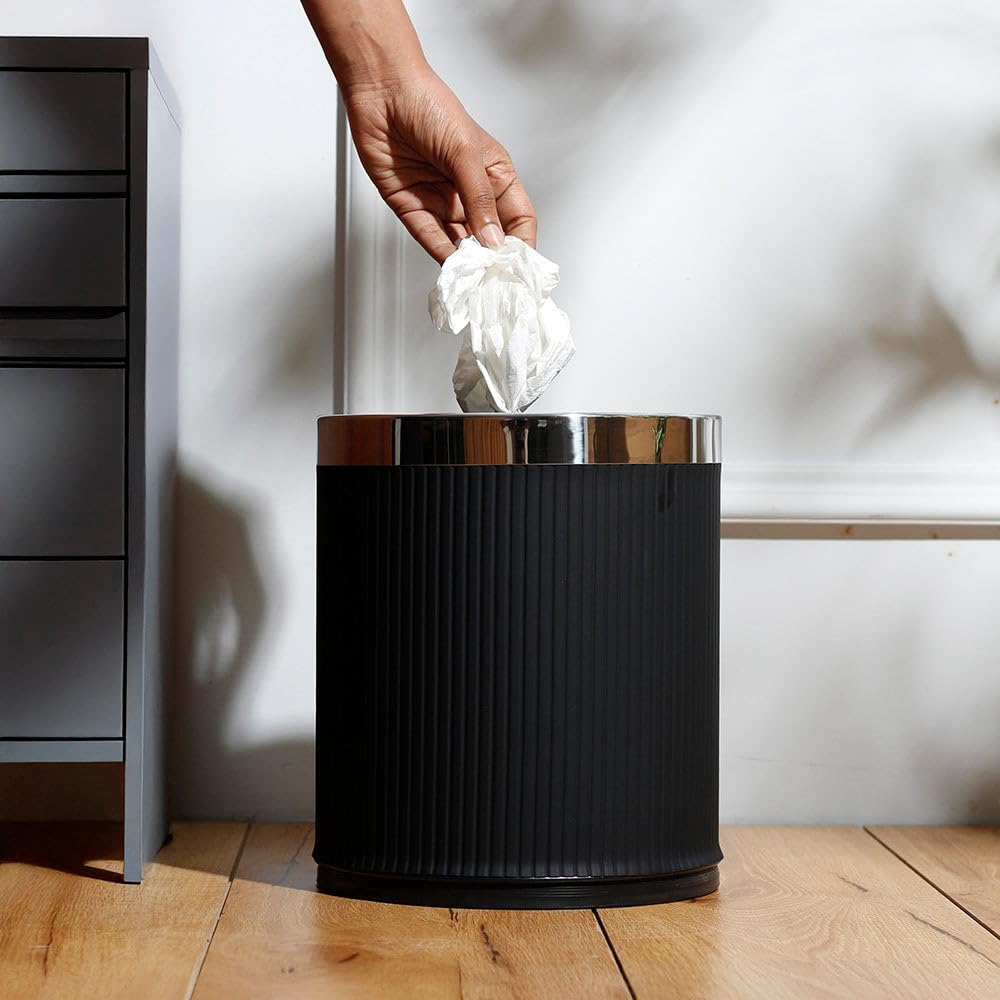 Stylish Taupe Waste Bin - PU Leather & Metal -4
