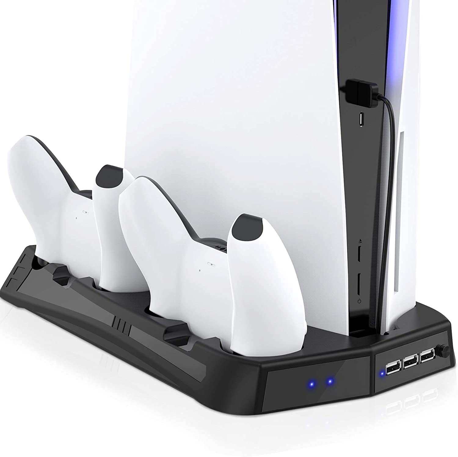 KIWISMART Cooling Station Vertical Stand Controller Charger Station Suction Cooling Fan with Charging Dock Station 3 Extra USB