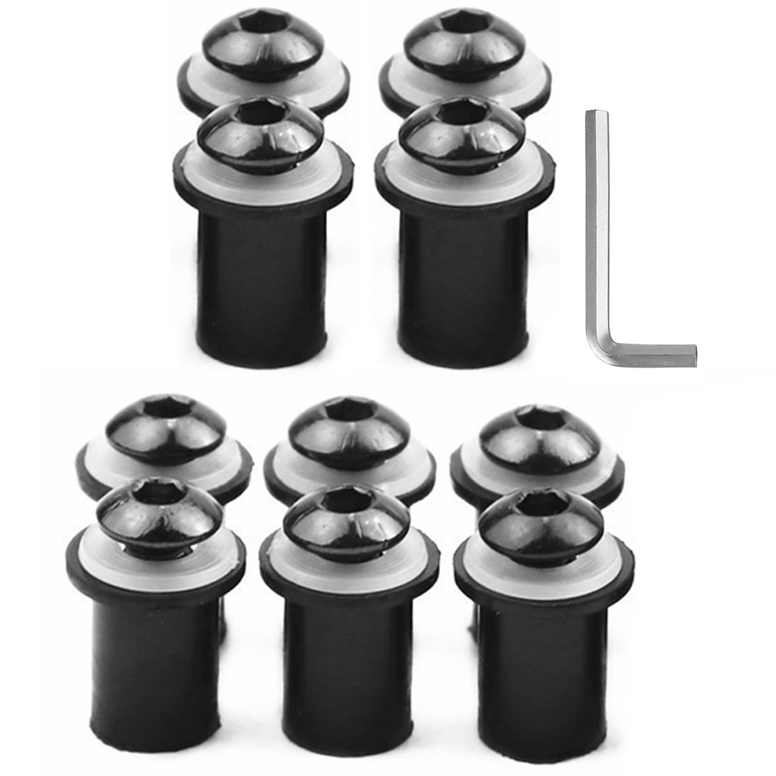 10PCS Motorcycle Windshield Bolts Screws Kit, Aluminum Motorbike Windscreen Screw Bolts Nuts Fastener Kit with Wrench, Windshield Body Mounting Bolts Nuts for Motorcycle (Black)