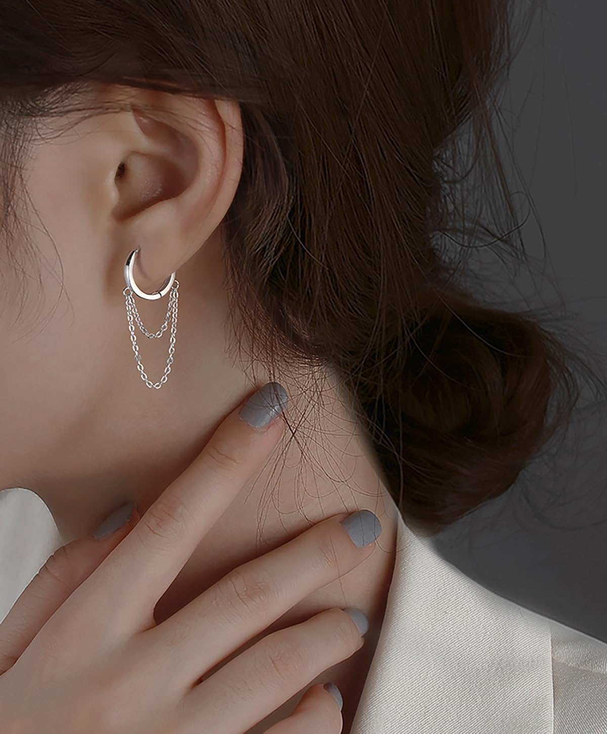 Reffeer Solid 925 Sterling Silver Tassel Chain Drop Dangle Small Hoop Earrings Huggie for Women Teen - Image 2