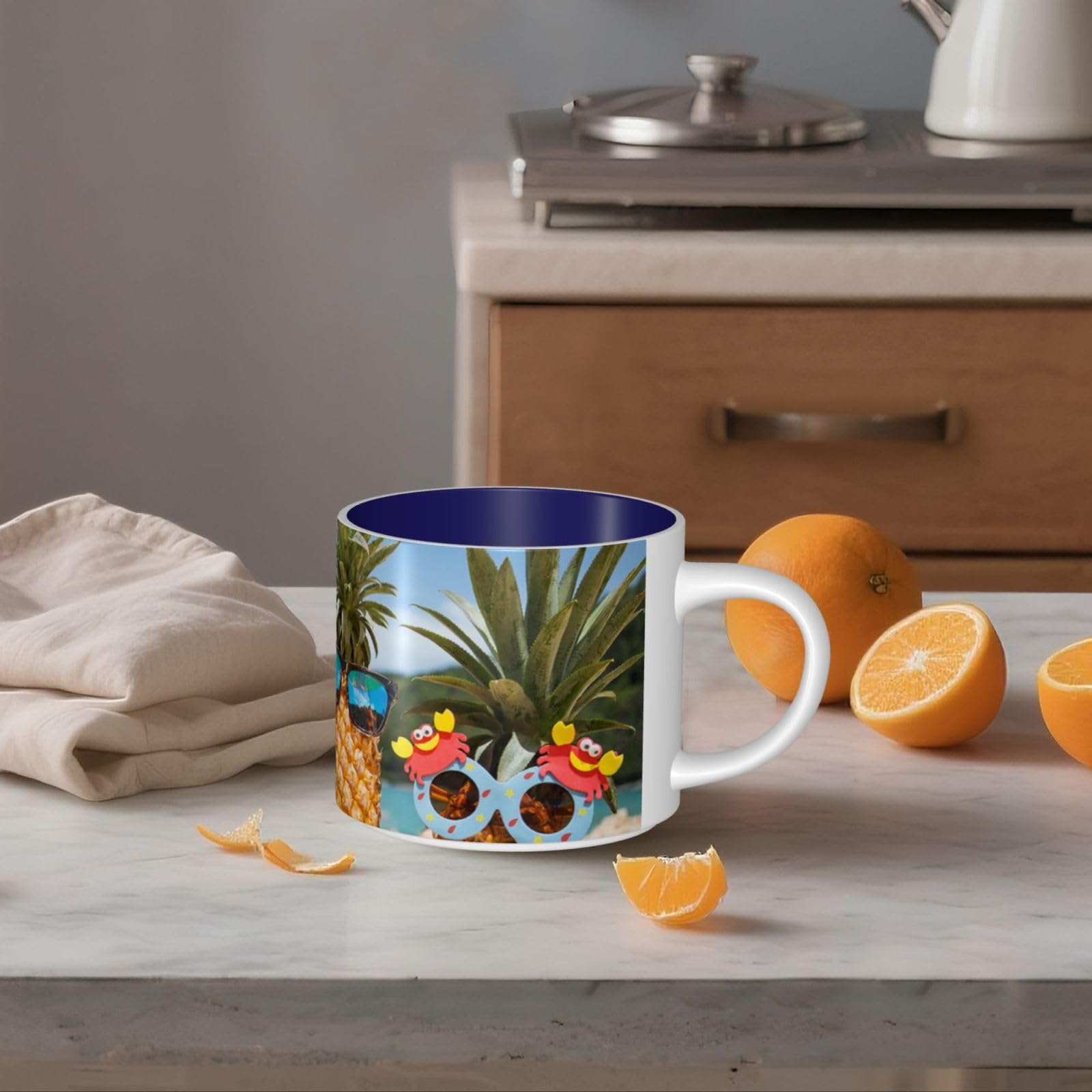 Ananas Owoce Okulary przeciwsłoneczne Piasek Plaża Drukowane Duża Pojemność Ceramiczne Kubki Filiżanka Do Kawy