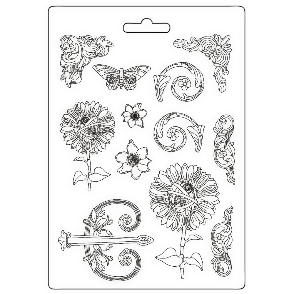 Stamperia International KFT Stamperia Soft Mould A4 Sir Vagabond in Fantasy World Mechanical Sunflower, 8.2 x 11.6 in