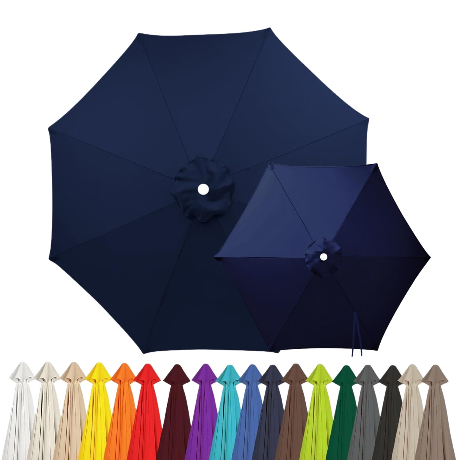 2m 2.15m 2.5m 2.7m 3.0m 4.0m Replacement Parasol Canopy for 6/8 Arms, Waterproof Outdoor Garden Parasol Fabric Cover, UV Protection Sun Shade Replacement Top Only(Dark Blue,8-RIBS-6.6FT/2.0m)