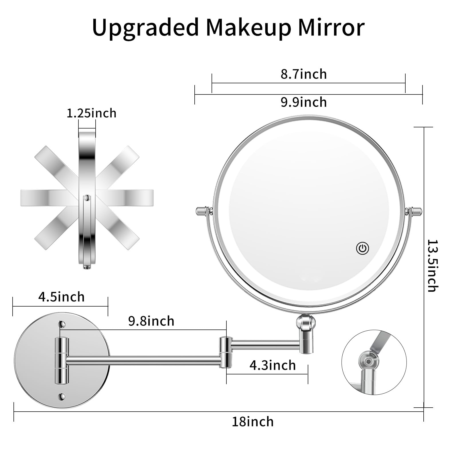 Famihomii Specchio cosmetico ricaricabile con illuminazione a LED, specchio da trucco con ingrandimento 1-10X e interruttore touch