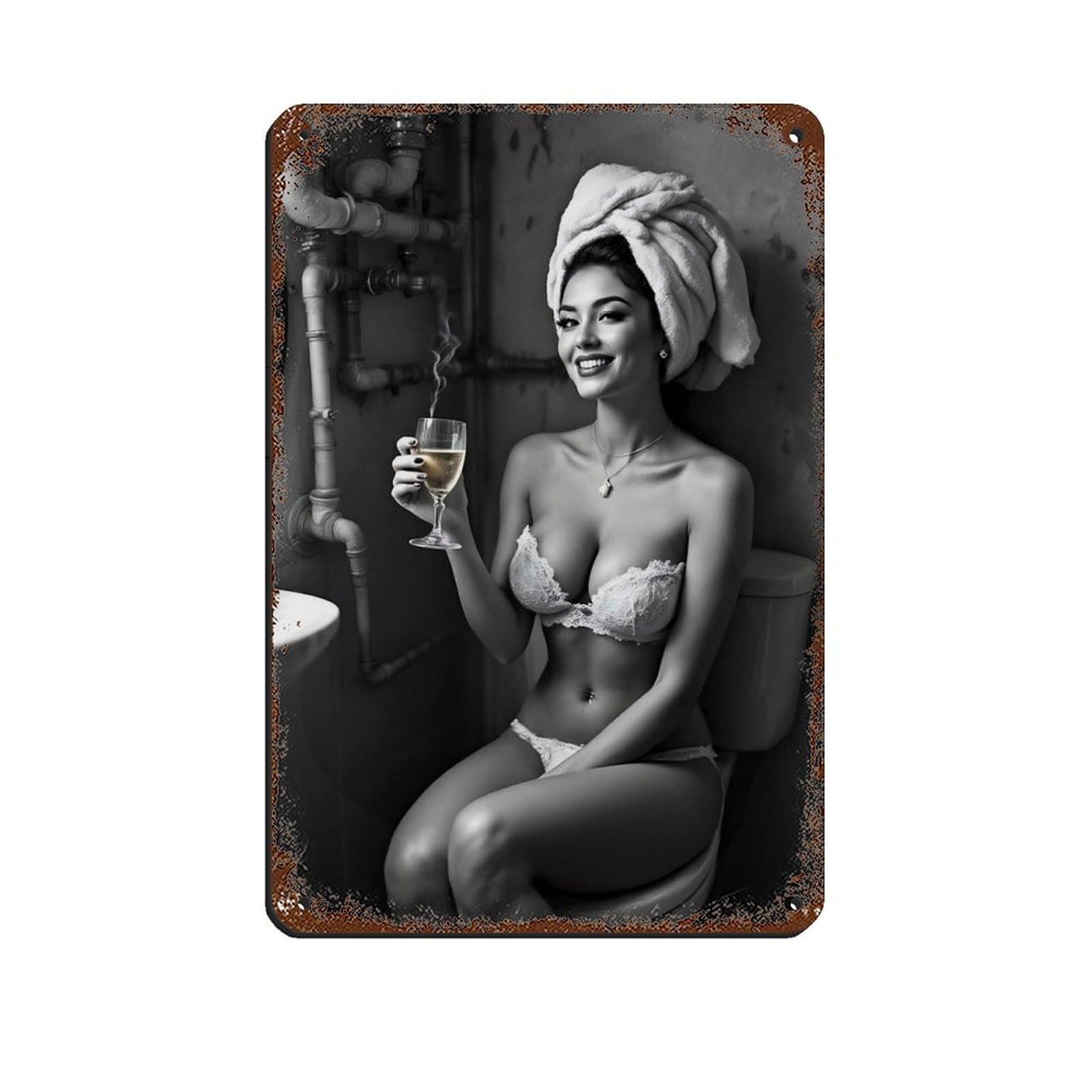 Sensual Woman Wine Lover Poster Tin Sign Vintage Metal Pub Club Cafe Bar Home Wall Art Decoration Poster Retro 8x12inch(20x30cm)