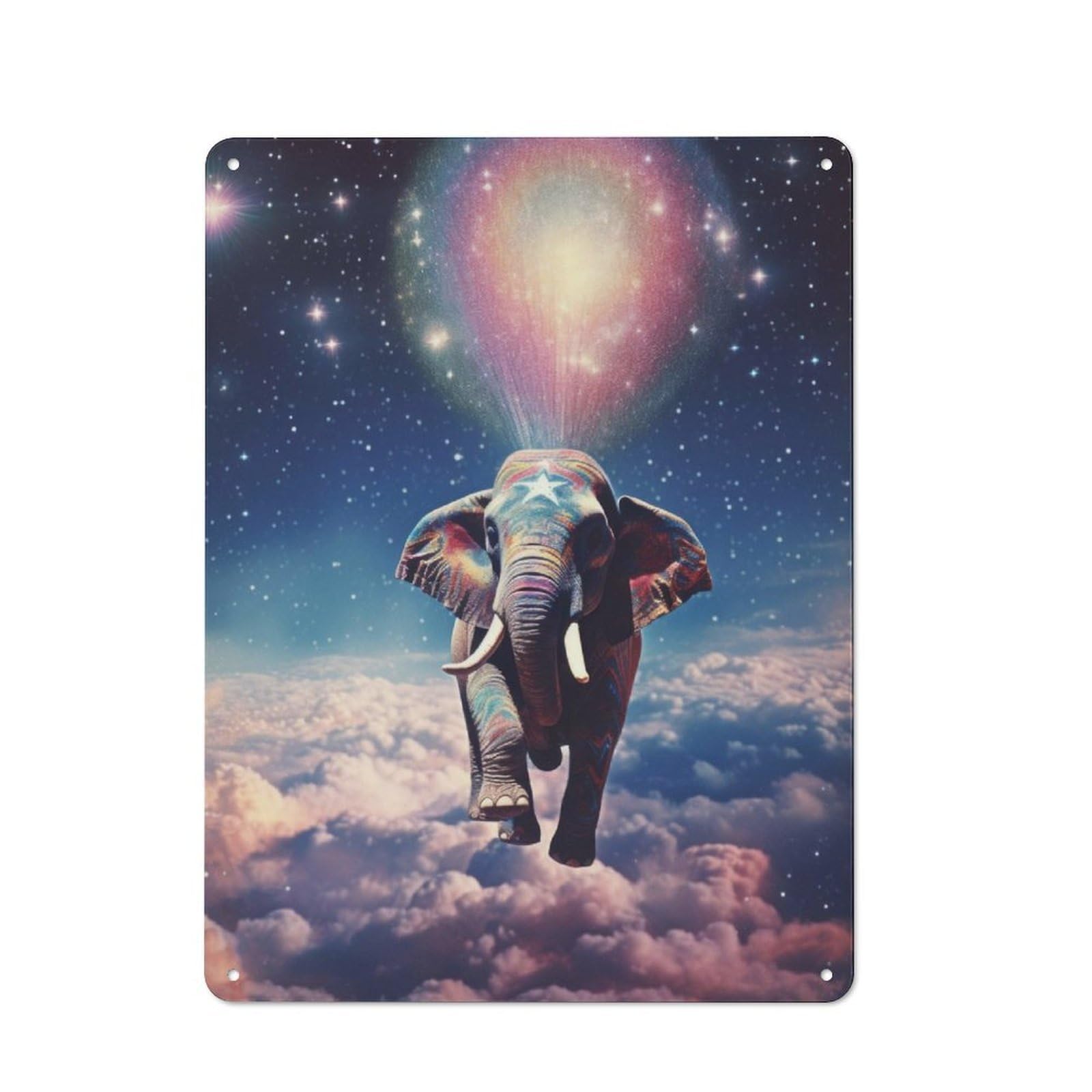 Junmoney Elephant Flying In Space For Lounge Or Reading Corner, Rustic Tin Sign 40X30cm, For Home Interiors, Feature Walls And Decorative Displays