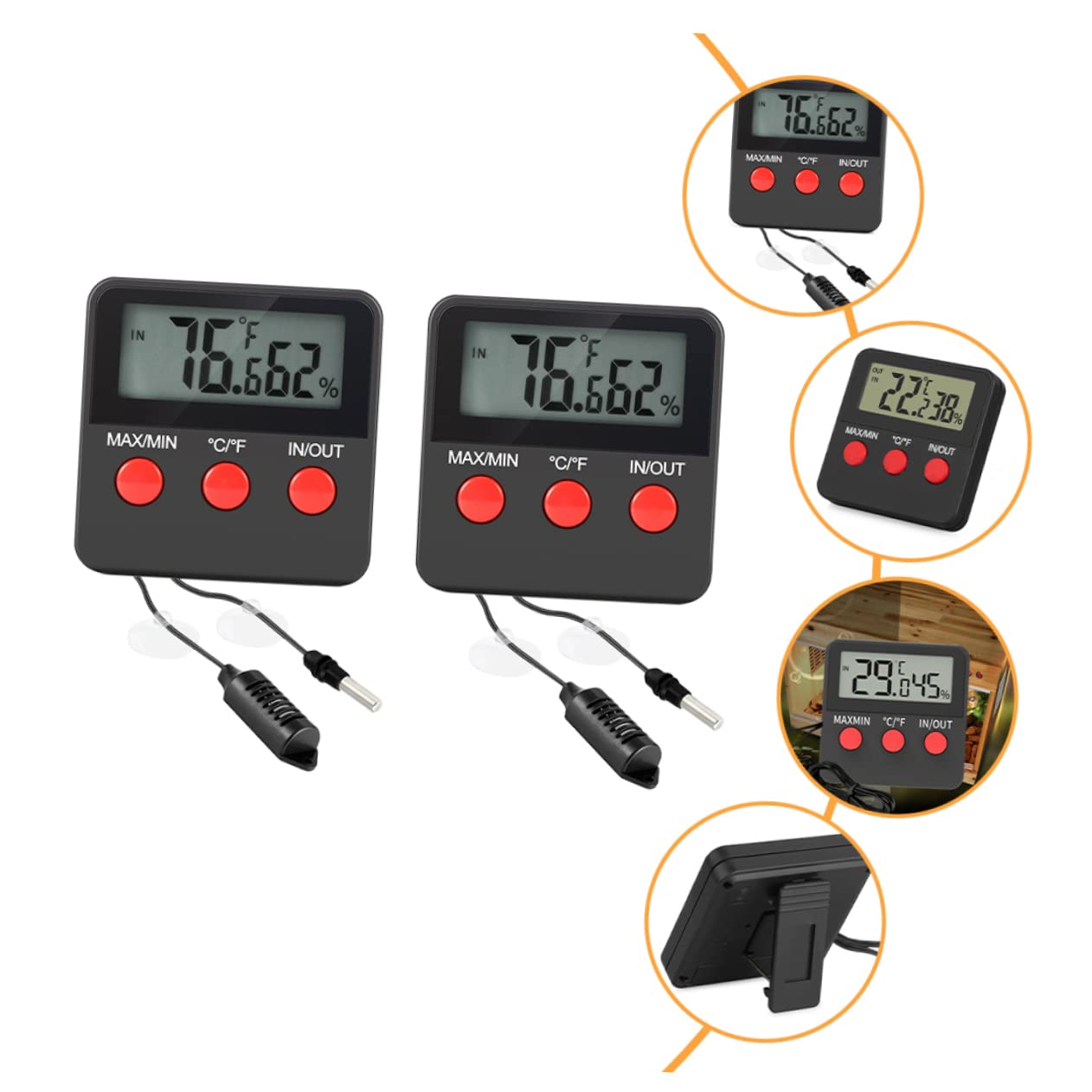 Housoutil 4juegos Digital De Precisión Para Reptiles y Terrarios Higrómetro Electrónico Para Control De Incubadoras y Cajas De Tortugas Baterías