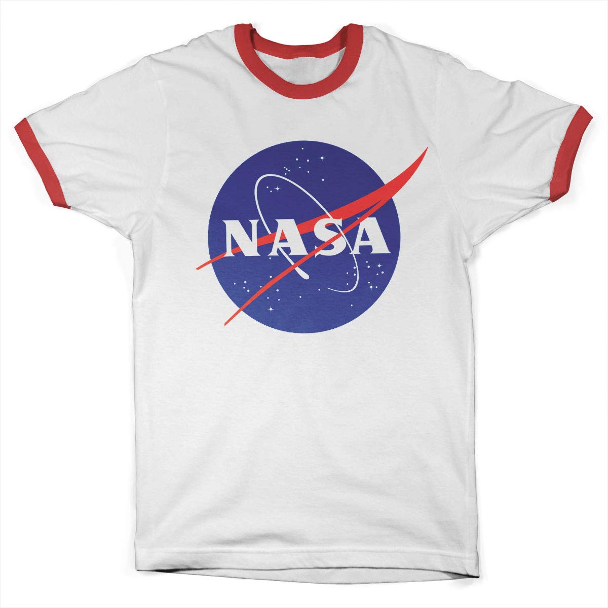Nasa Unisex White-Red Officially Licensed Insignia Ringer Mens T-Shirt (White-Red), Large