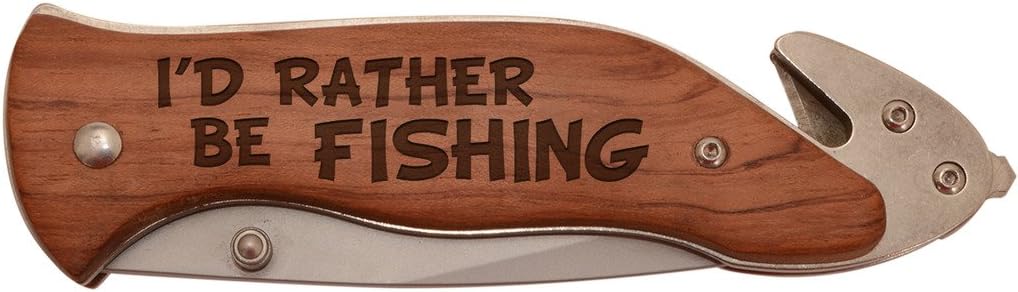 Personalized Gifts Fisherman Gift I'd Rather Be Fishing Tackle Laser Engraved Stainless Steel Folding Survival Knife