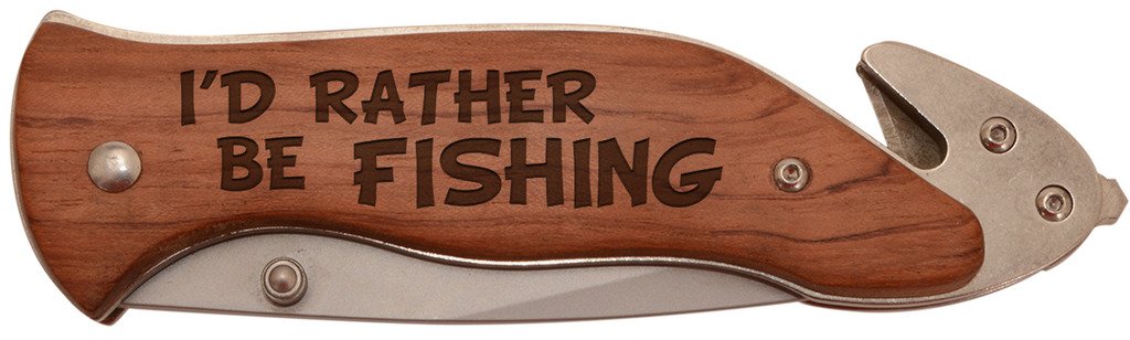 Personalized Gifts Fisherman Gift I'd Rather Be Fishing Tackle Laser Engraved Stainless Steel Folding Survival Knife