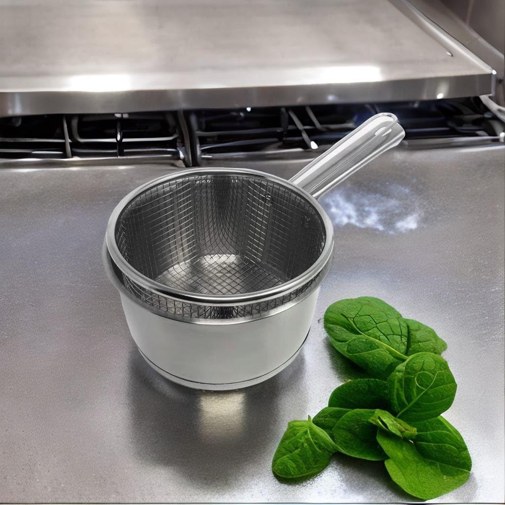 MGE - Pentolino Friggitrice con Cestello in Acciaio Inox - Padella Friggitrice con Cestello - Pentola per Friggere - Ø 16 cm