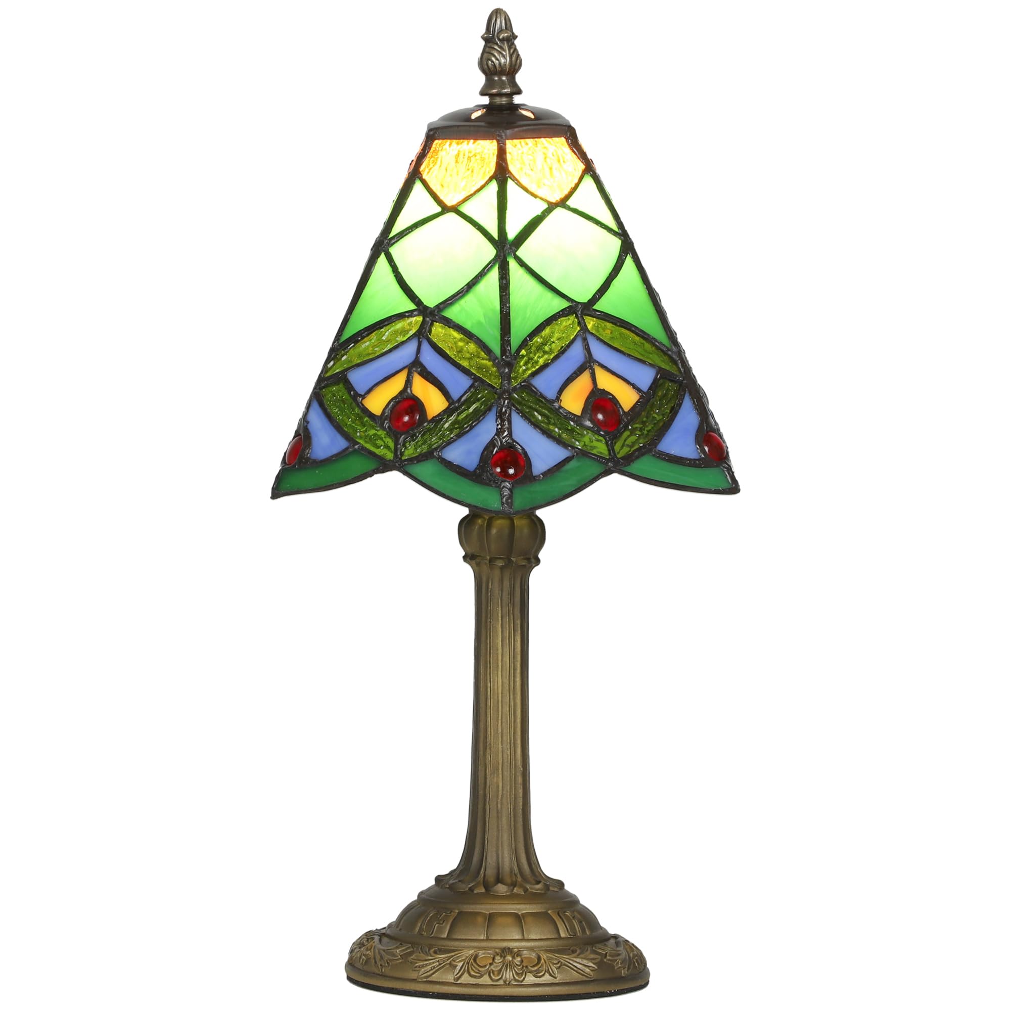 Homcom Green Handcrafted Stained Glass Bedside Lamp, Tiffany Style Table Lamp