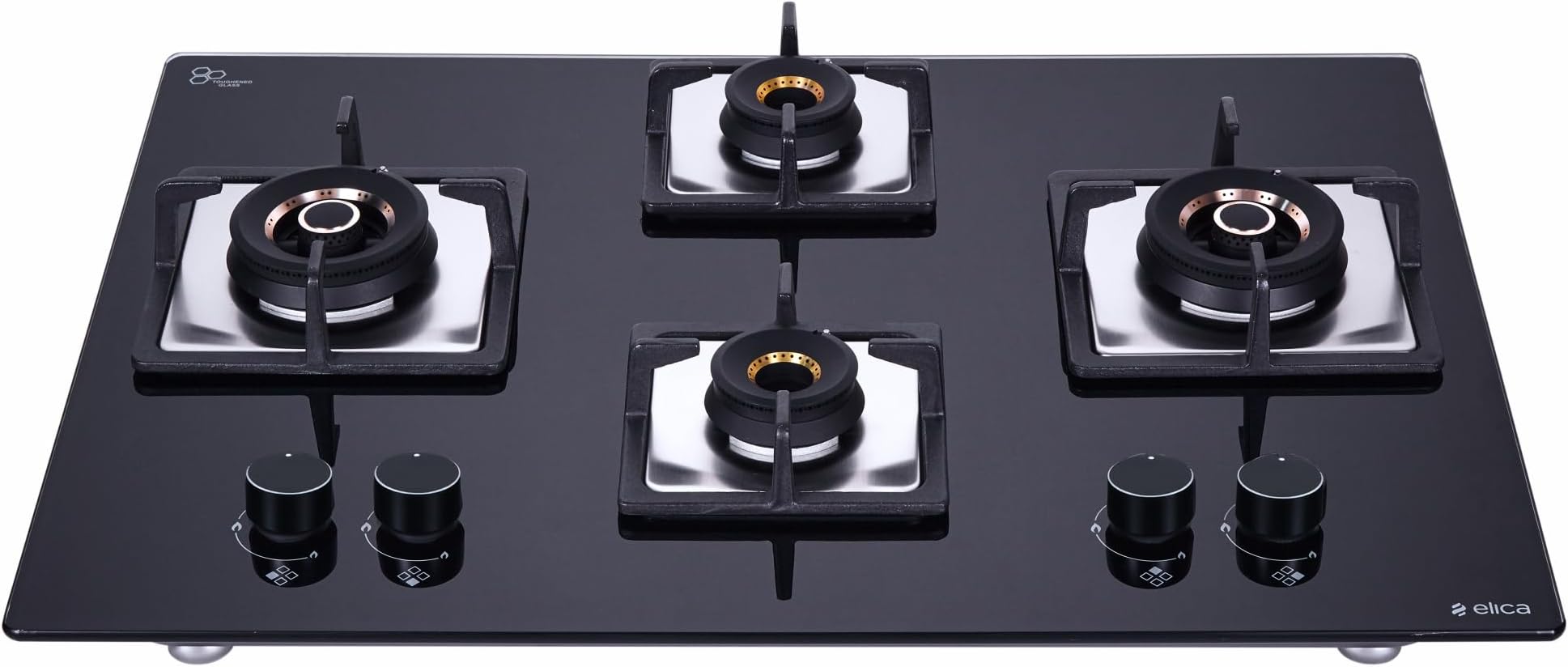 Elica Hob 4 Burner Auto Ignition Glass Top 2 Double Ring Brass, 1