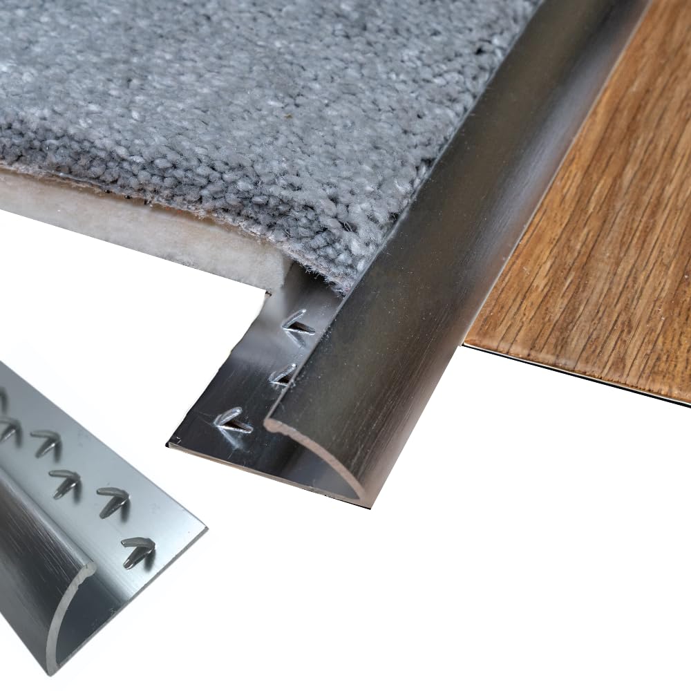 Grandismo® Prestige Single Edge Threshold Strip Standard 3ft / 0.9metres / 90cm / 90mm Length Screw-Down Threshold Trim for Joining Carpet to Vinyl - Brushed Grey