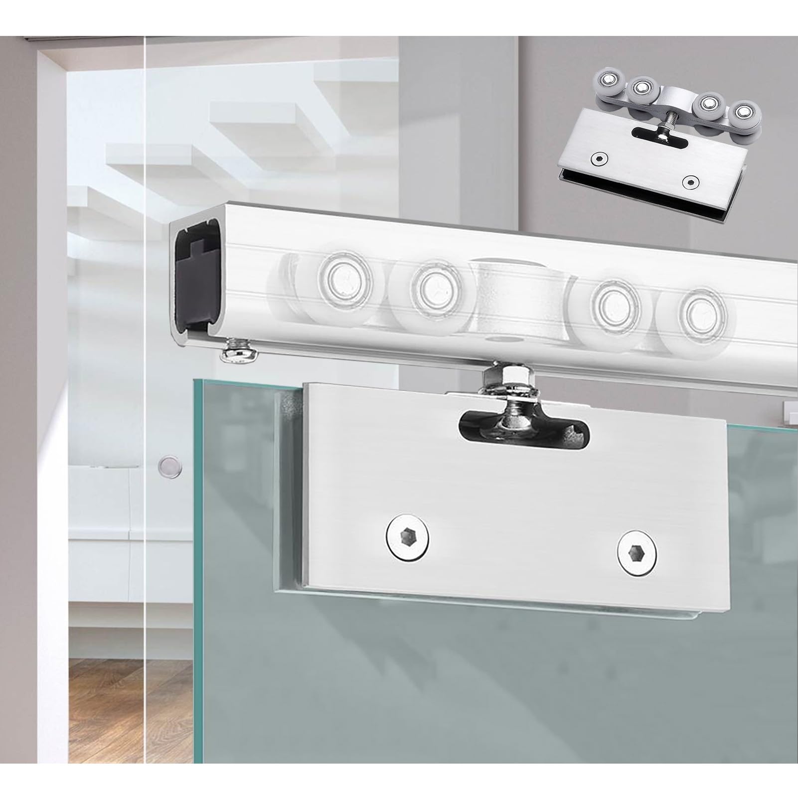 Kit de herrajes para puerta corredera para puertas 120cless, rieles plateados, fácil de instalar, diseño moderno para el hogar y la oficina, liso