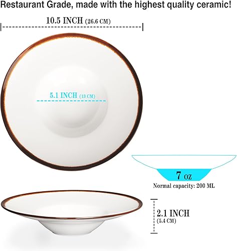 Miniatura 2 de Creativity Home Tazones de sopa plato de sopa de 7 onzas, juego de 4 platos blancos poco profundos, cuencos de porcelana con borde, aptos para