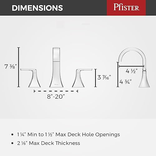 Miniatura 5 de Pfister Bruxie LF049BIEC - Grifo de lavabo de baño, 8 pulgadas de ancho, 2 asas, 3 agujeros, certificado NSF, acabado cromado pulido, LF049BIEC