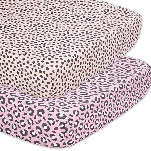 Image of The Peanutshell Fitted Crib Sheet Set for Baby Girls, 2 Pack in Animal Print