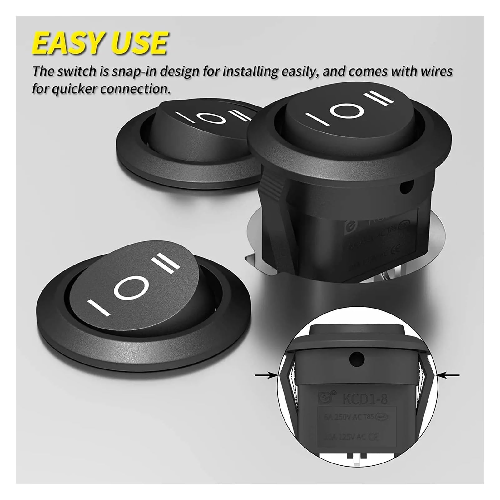 10PCS Car Rocker Switches - 12V DC Round Toggle Switches With Wires For Auto & DIY