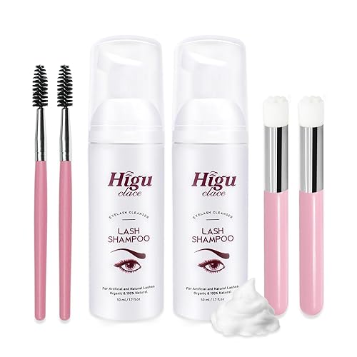 HG LASH - Kit de 2 champú para pestañas, 3.4 fl oz, limpiador de extensiones de pestañas con cepillo y varita de rímel, limpiador espumoso de