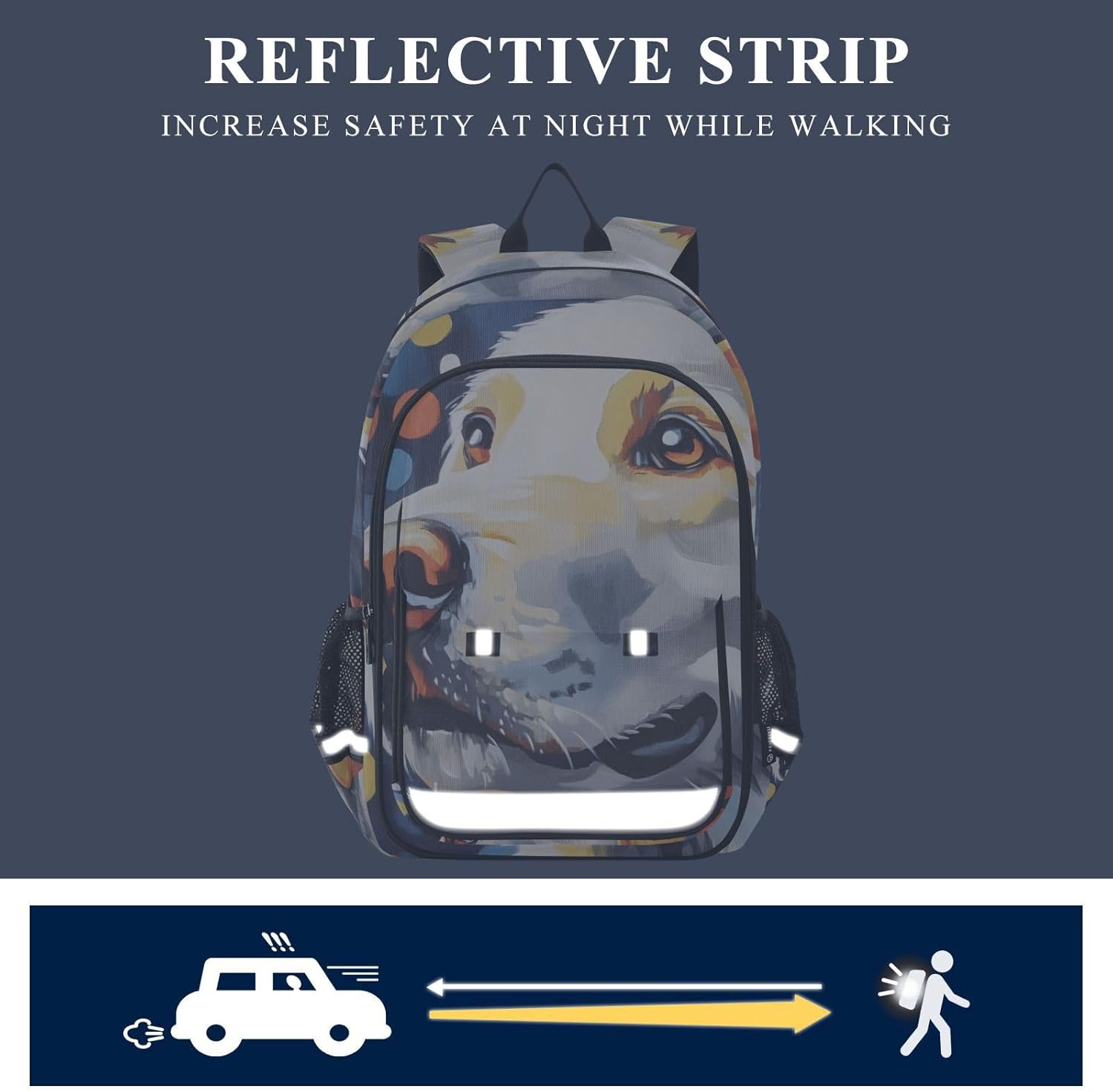 Dog Colorful Dot Backpack for Men Women Travel Laptop Daypack Shoulder Bag Book Bag Cool Funny Cute Backpack with Reflective Strip 12.9 ×17.7 In