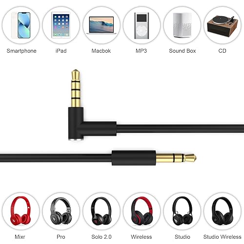 Miniatura 4 de Alitutumao Cable de audio de repuesto Solo4 con micrófono y control, compatible con Beats por Dr Dre Auriculares Solo432 Studio Pro Detox Wireless