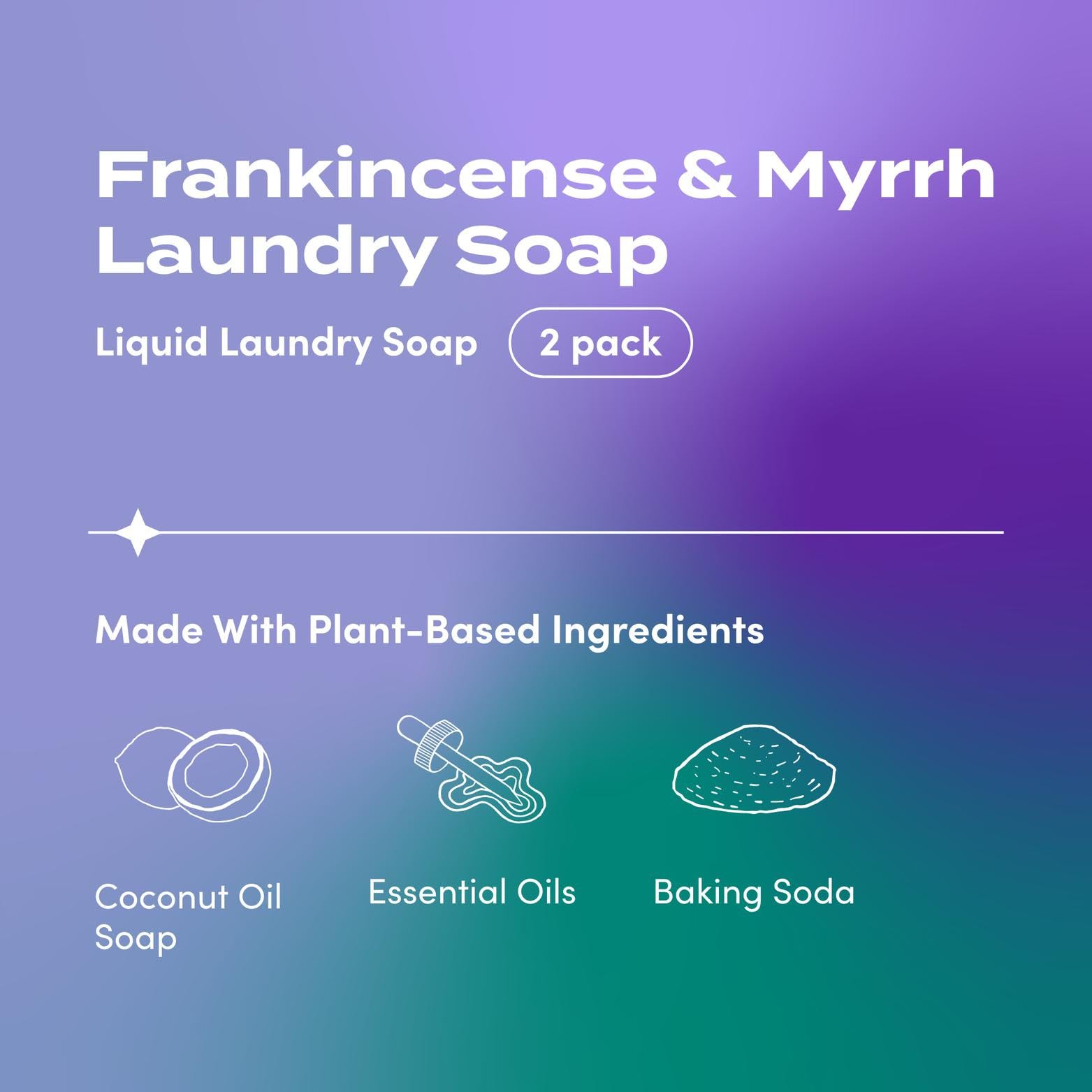 Indigo Wild Zum Clean Laundry Soap - Plant-Based Liquid Laundry Soap - Contains Baking Soda, Essential Oils & Saponified Coconut Oil - Frankincense & Myrrh Scent - 64 fl oz (2 Pack)